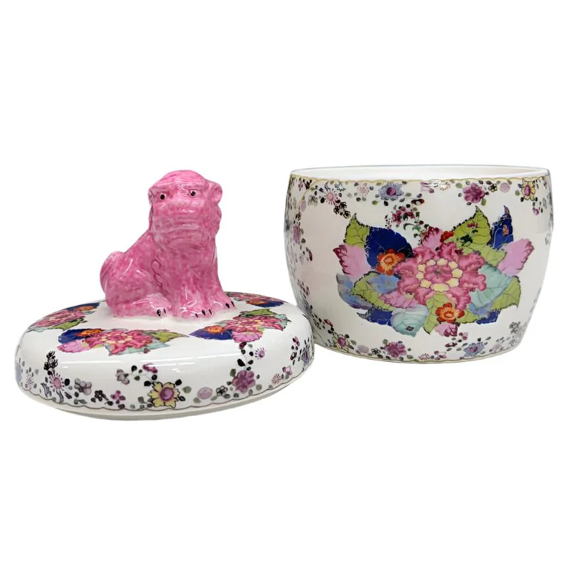 Tobacco Leaf Jar with Pink Foo Dog Lid - Image 3