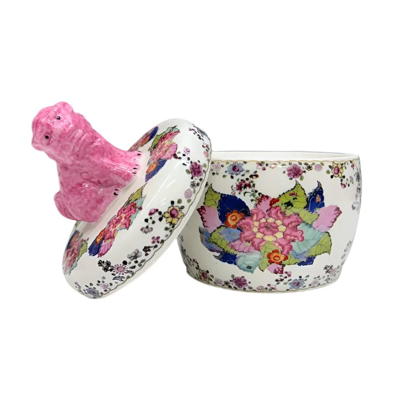 Tobacco Leaf Jar with Pink Foo Dog Lid - Image 4