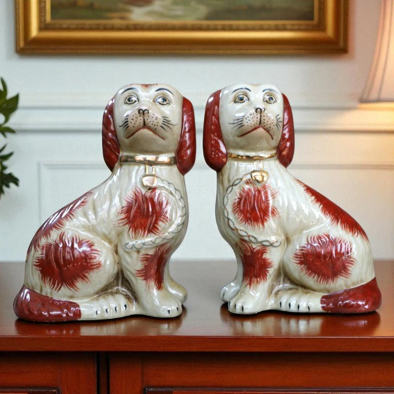 Staffordshire Dog Pair – Brown and White