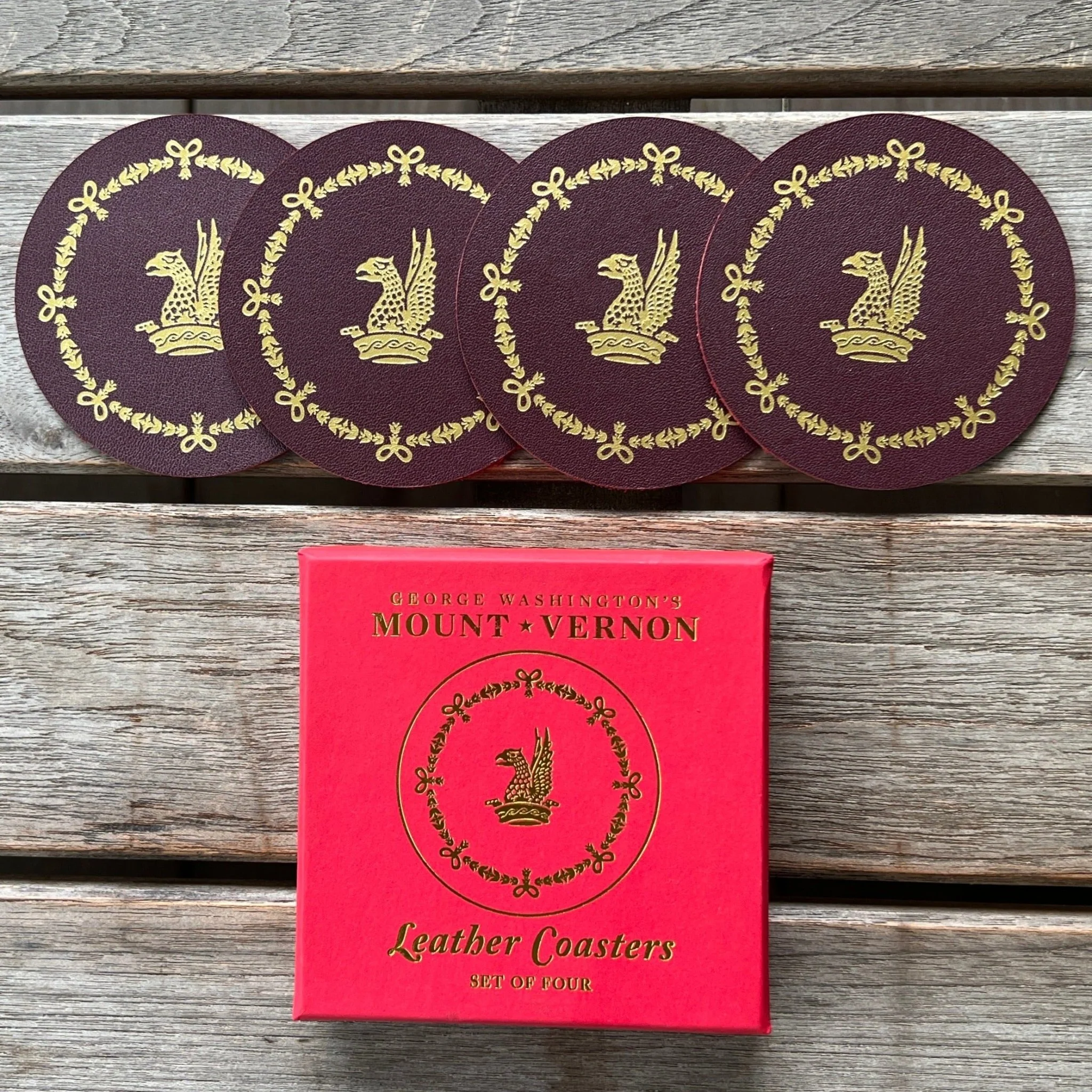 Leather Coasters - Burgundy - Boxed Set of Four - Image 2