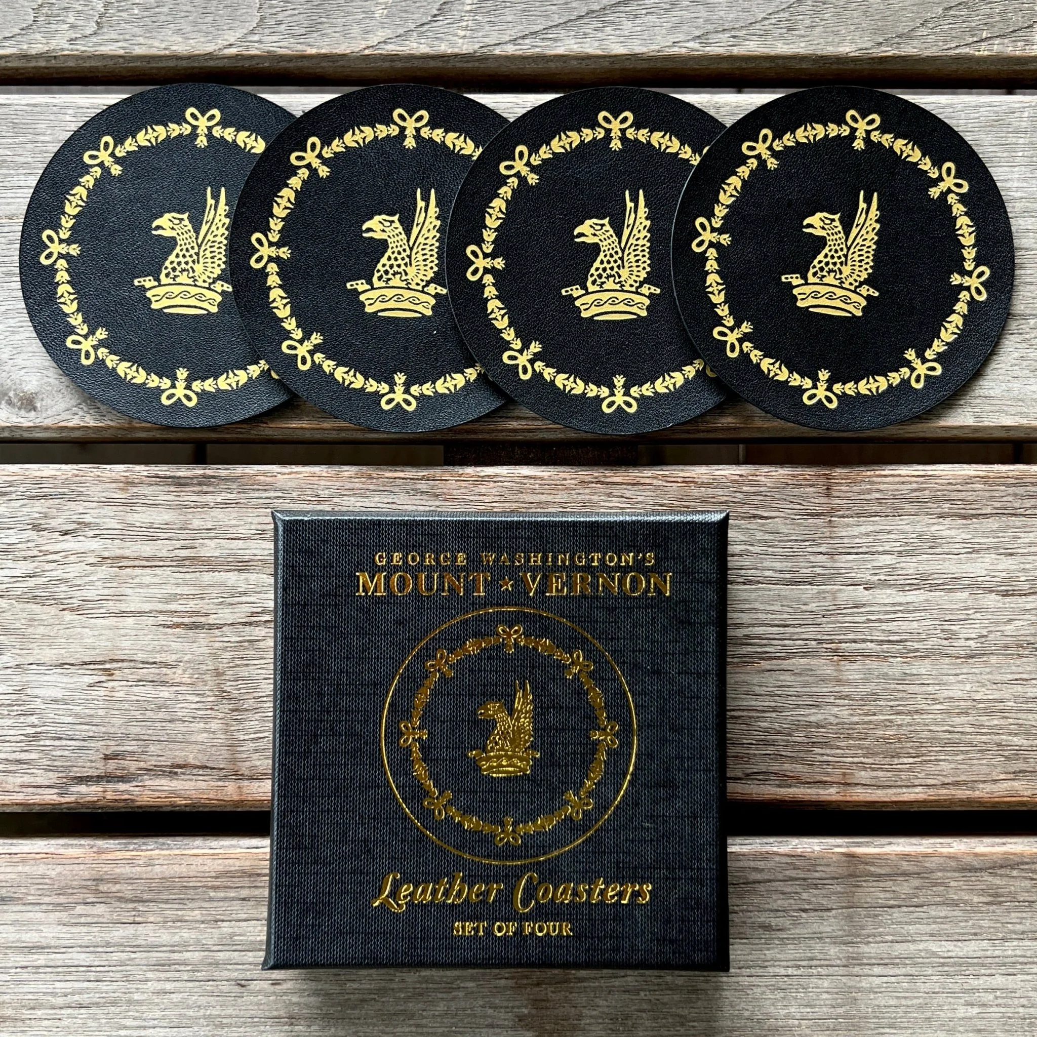 Leather Coasters - Boxed Set of Four - Black - Image 2