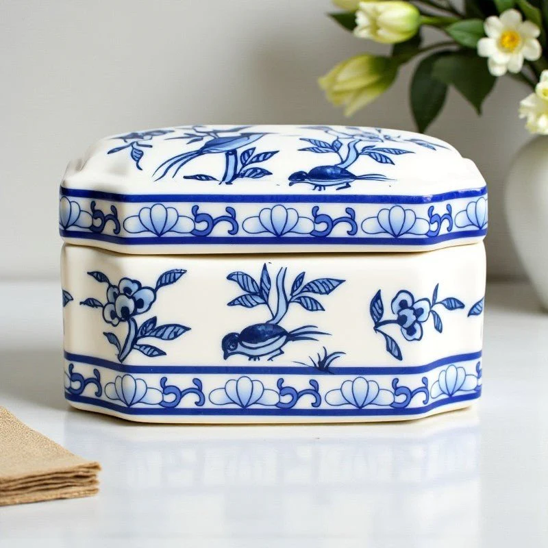 Blue & White Songbird Porcelain Box - Image 3