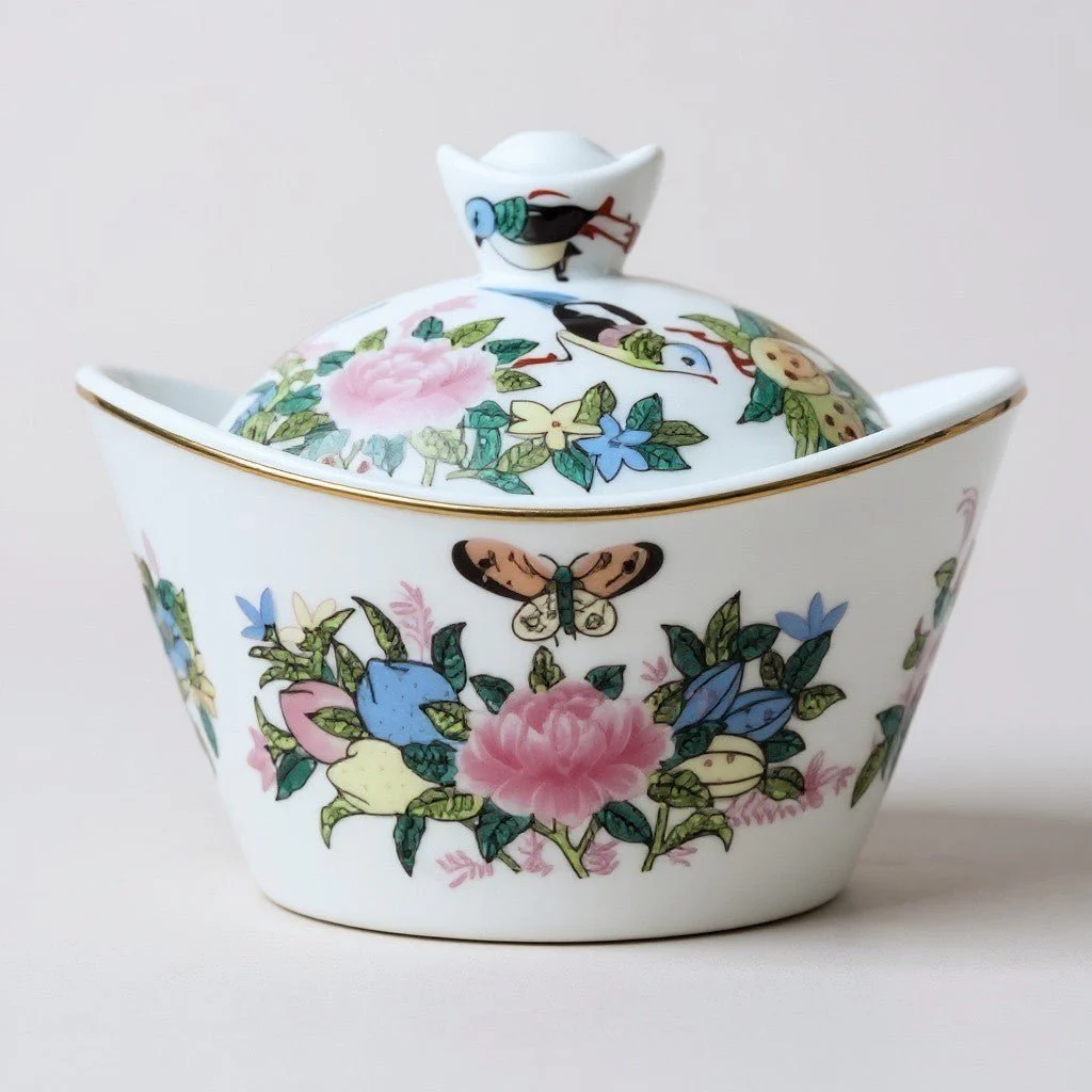 Rose Canton Porcelain Yuanbao Ingot Box