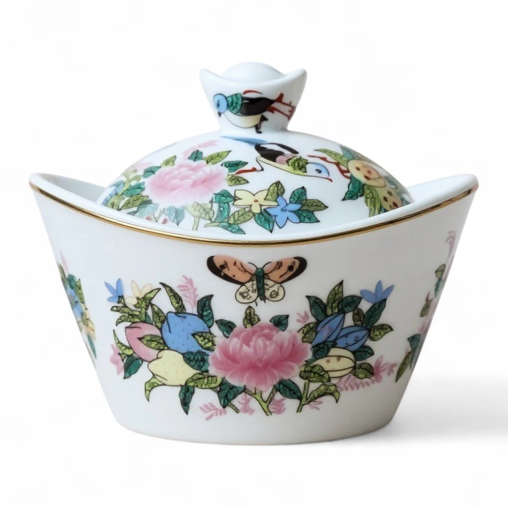 Rose Canton Porcelain Yuanbao Ingot Box - Image 2