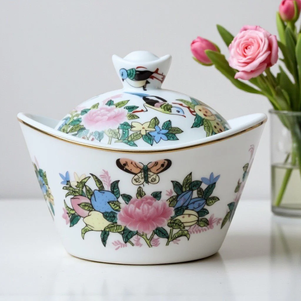 Rose Canton Porcelain Yuanbao Ingot Box - Image 3