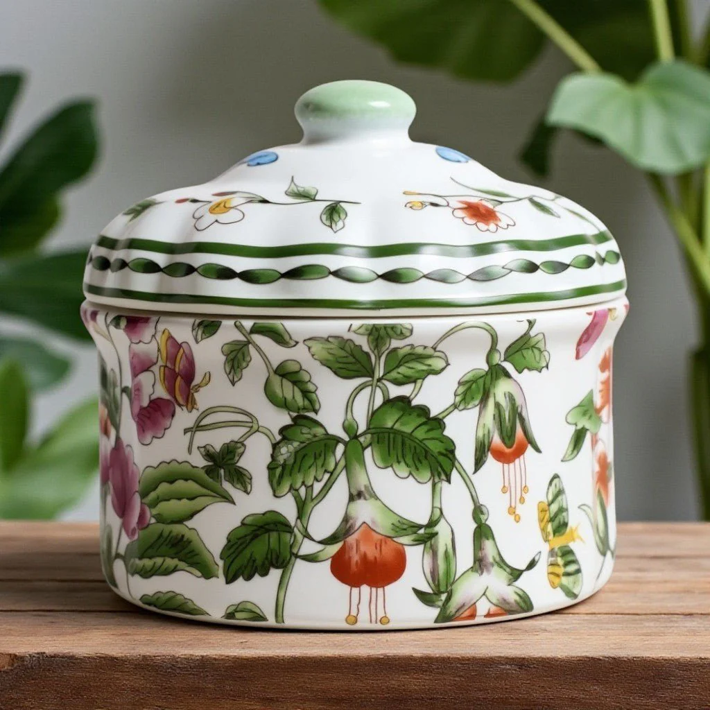 Porcelain Floral Oval Jar