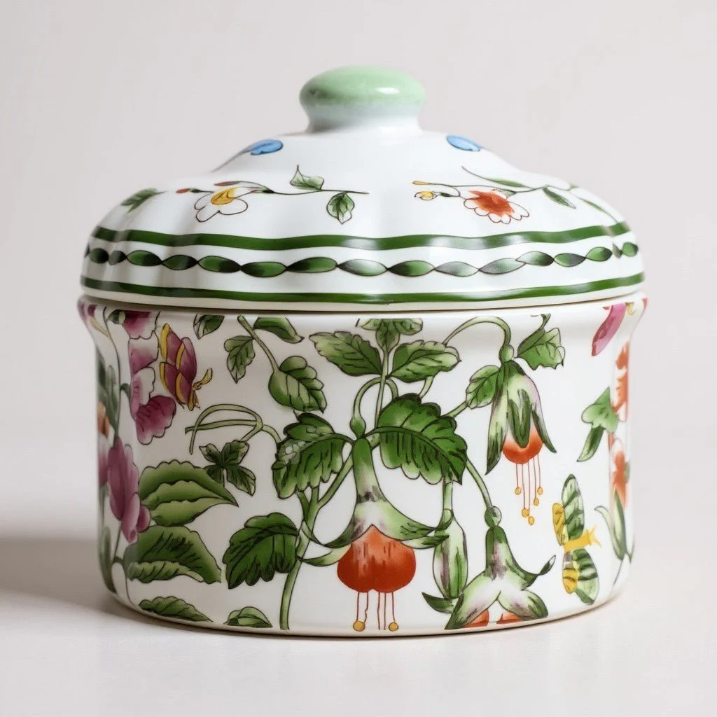 Porcelain Floral Oval Jar - Image 2