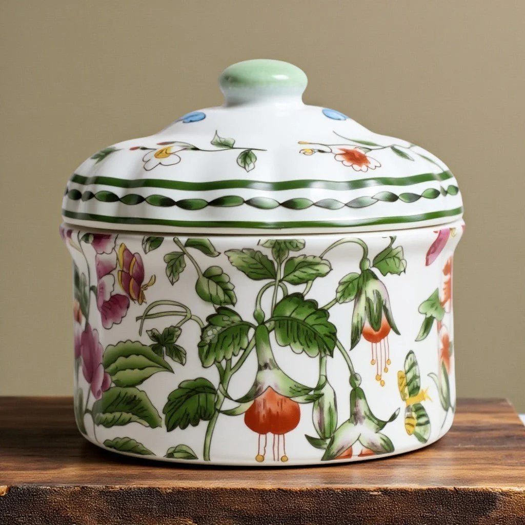 Porcelain Floral Oval Jar - Image 3