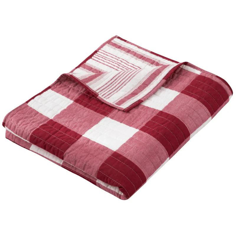 Camden Reversible Red Stripe Throw - Red Check Throw - Image 3