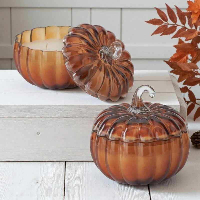 Brown Glass Pumpkin Candle – Fall Scents