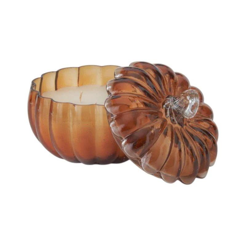Brown Glass Pumpkin Candle – Fall Scents - Image 2