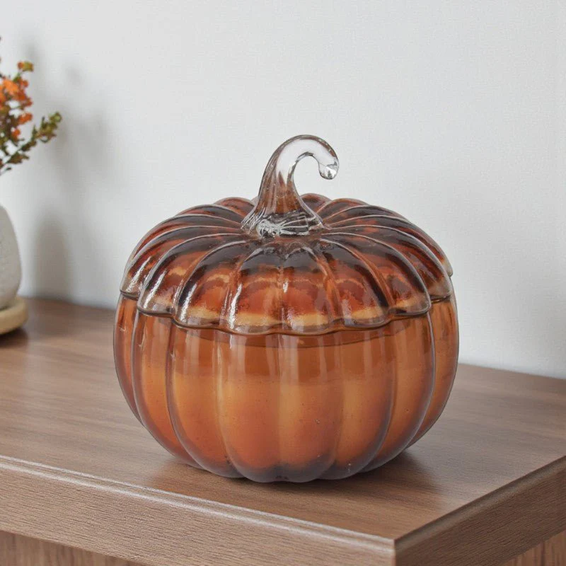Brown Glass Pumpkin Candle – Fall Scents - Image 3