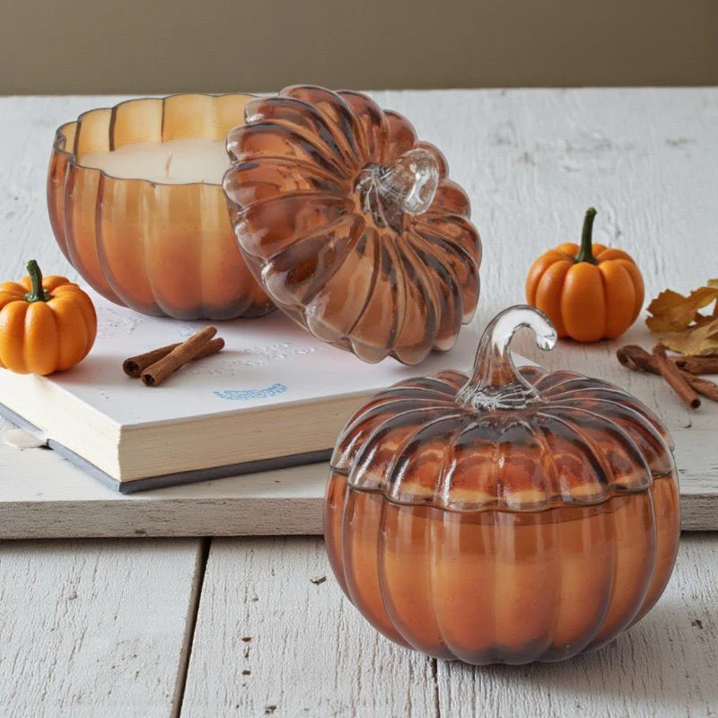 Brown Glass Pumpkin Candle – Fall Scents - Image 4