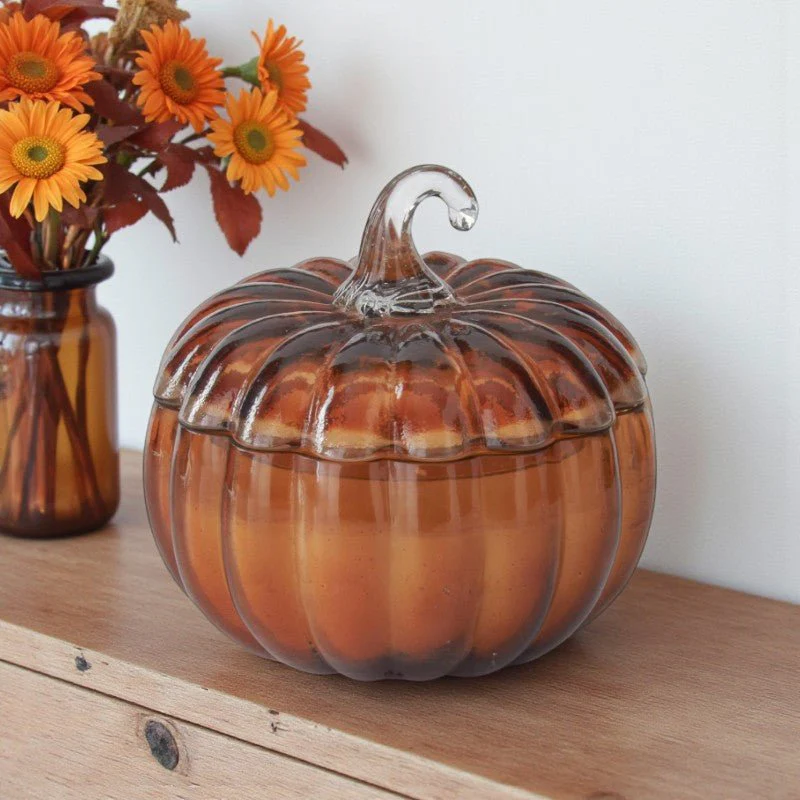 Brown Glass Pumpkin Candle – Fall Scents - Image 5