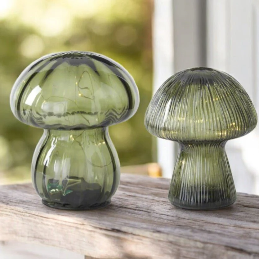 Green Glass LED Mushrooms – Set of 2 - Image 3
