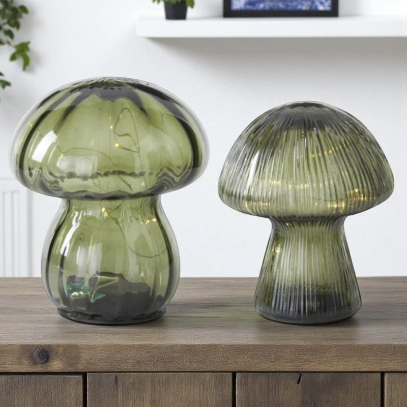 Green Glass LED Mushrooms – Set of 2 - Image 5
