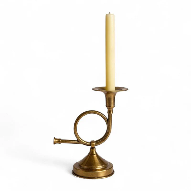 French Horn Brass Candlestick
