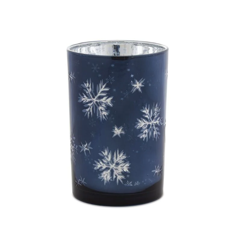 Blue & Silver Snowflake Glass Candle Holder - Image 3