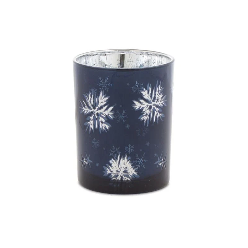 Blue & Silver Snowflake Glass Candle Holder - Image 4