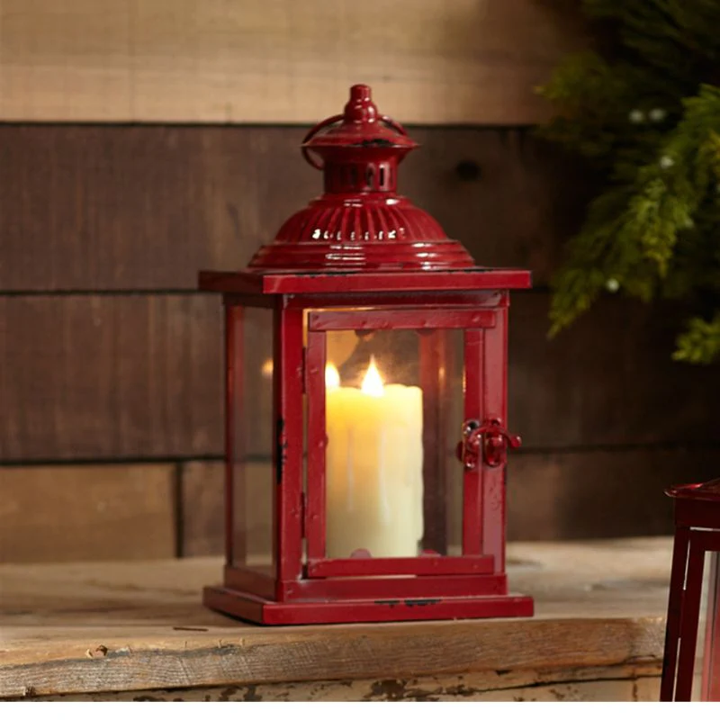 Rustic Red Lantern – 13" Tall - Image 3