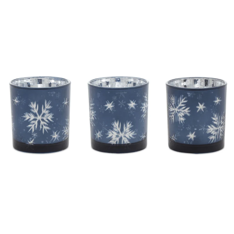 Snowflake Votive Holder Set – Blue Glass (Set of 3)