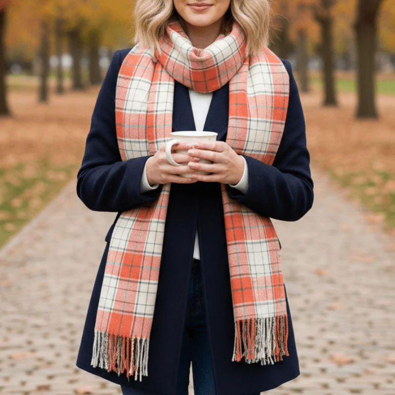 Mount Vernon Tartan Viscose Scarf- Orange - Image 4