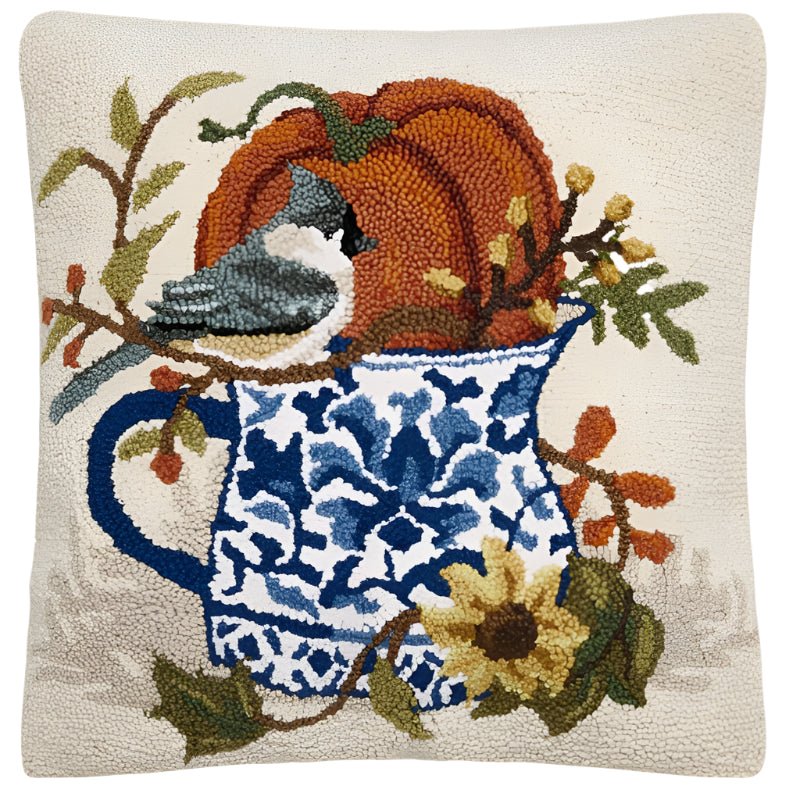 Fall Pumpkin & Bird Wool Pillow - Image 2