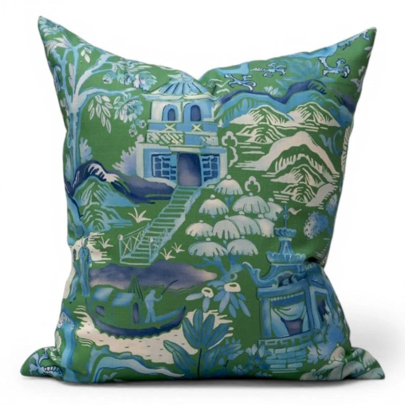 Herbal Green Gardens of Chinoiserie Pillow