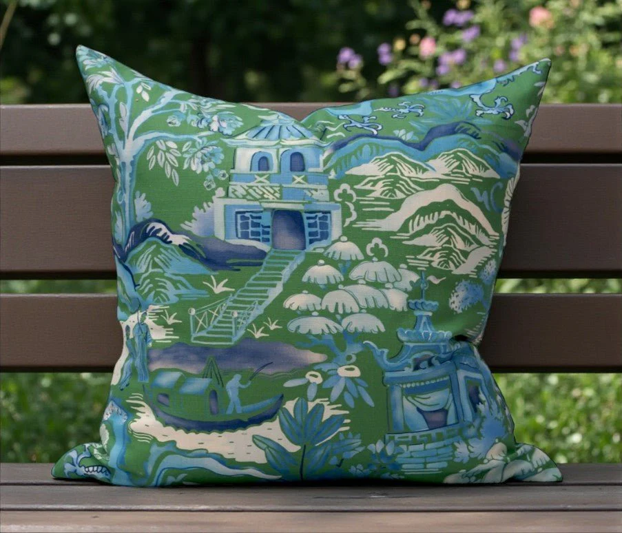 Herbal Green Gardens of Chinoiserie Pillow - Image 2