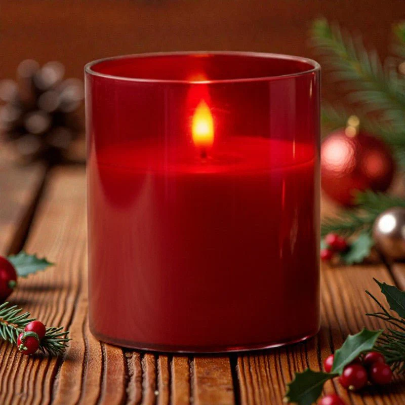 Red Glass Pillar Candle