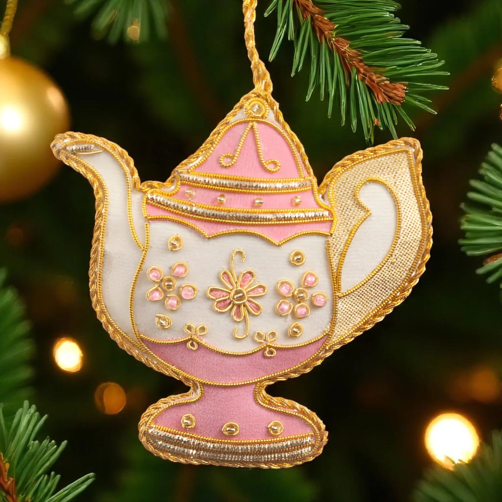 Pink & White Teapot Ornament St. Nicolas