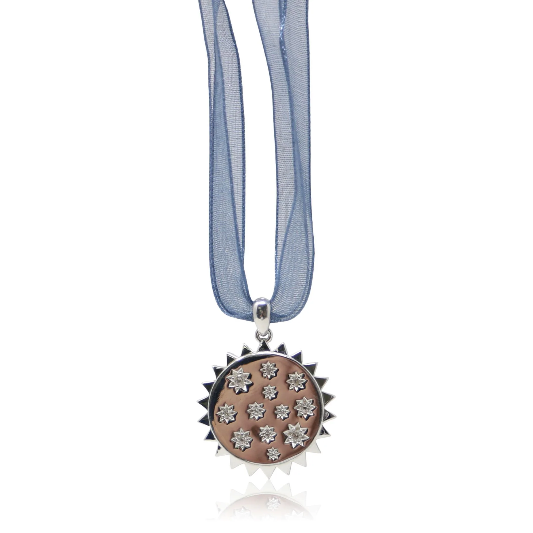 Sterling Silver Pendant Stars on Blue Ribbon - Image 2