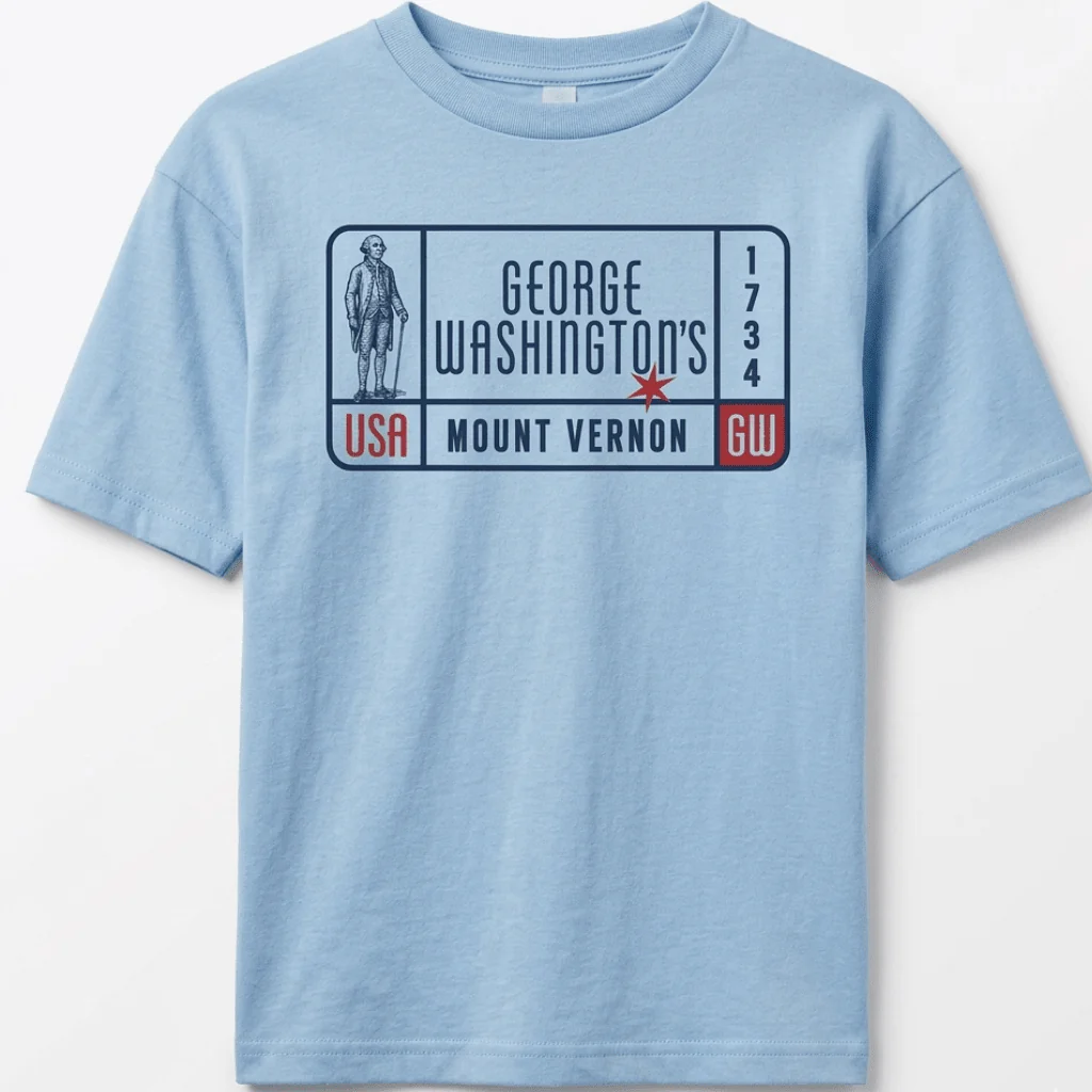 Youth George Washington Frame T-Shirt – Light Blue - Image 2