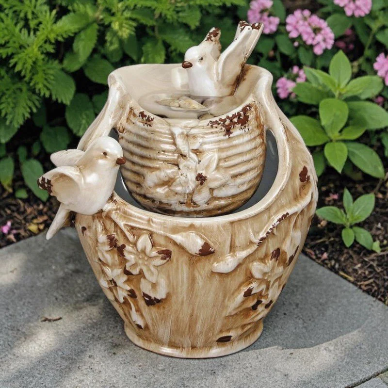 Water Fountain Floral Bird Bath
