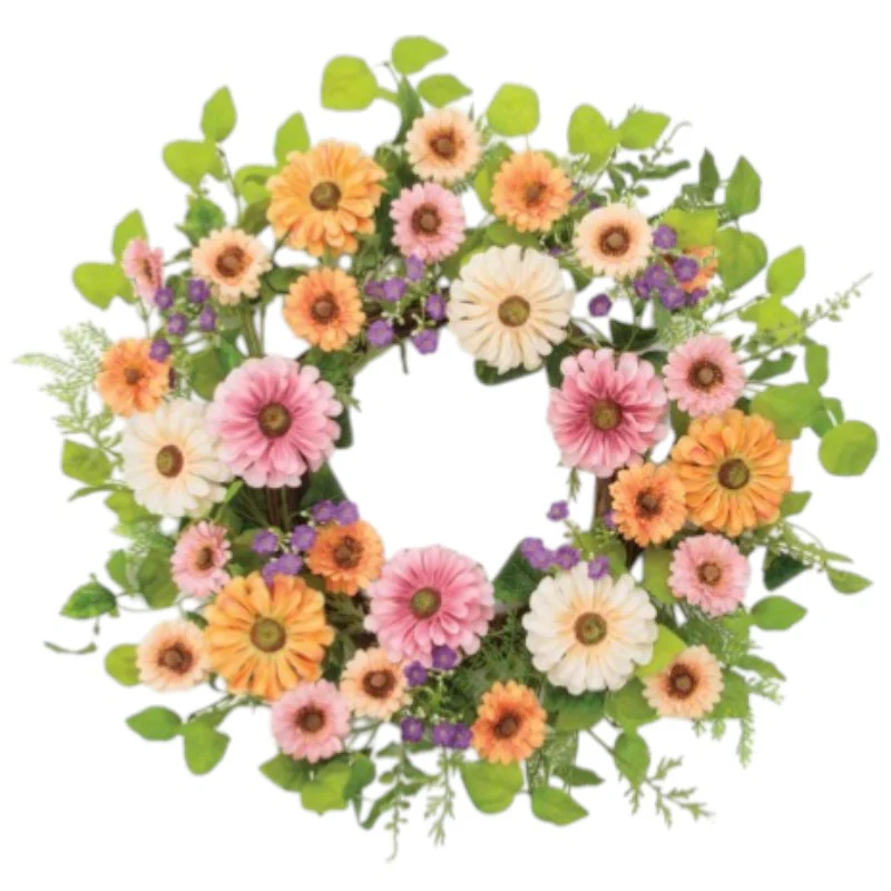 Wreath Mixed Zinnia 24in - Image 2